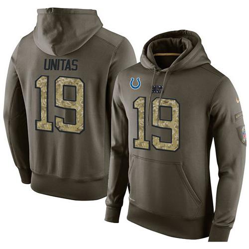 NFL Men's Nike Indianapolis Colts #19 Johnny Unitas Stitched Green Olive Salute To Service KO Performance Hoodie - Click Image to Close